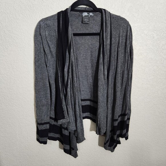 United States Cardigan Sweater Womens XL Gray Black Waterfall Striped Knit - Picture 1 of 10